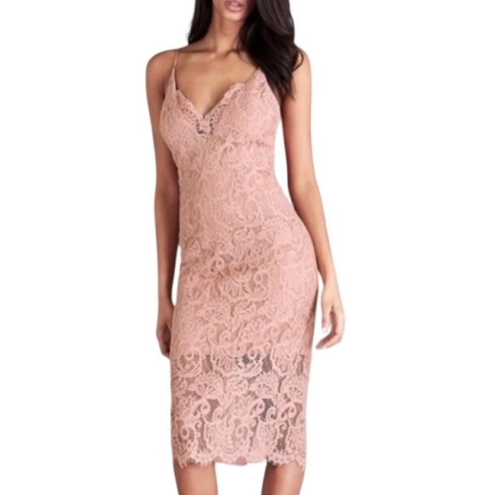 Bardot Gia Lace Overlay Pencil Dress Sheath Fitted Blush Pink Pastel Womens 8